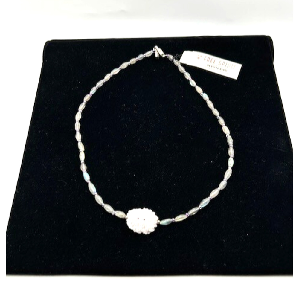 NWT Peyote Bird Druzy‎ Quartz Beaded Necklace Genuine Stone Sterling Silver 16"